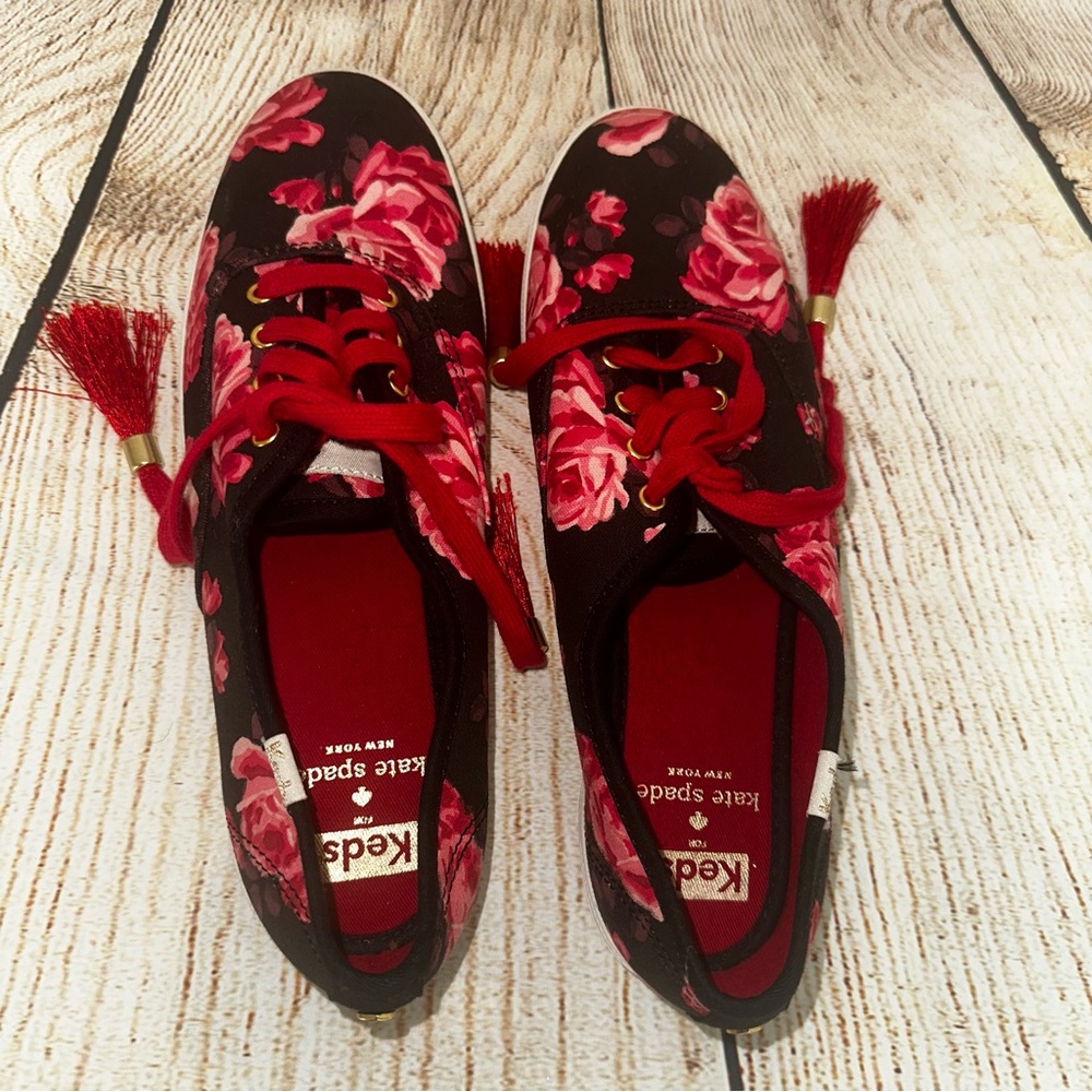 New Kate Spade Red Floral Sneakers